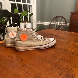 Converse High-Tops in khakhi tan with Bright Orange Accents